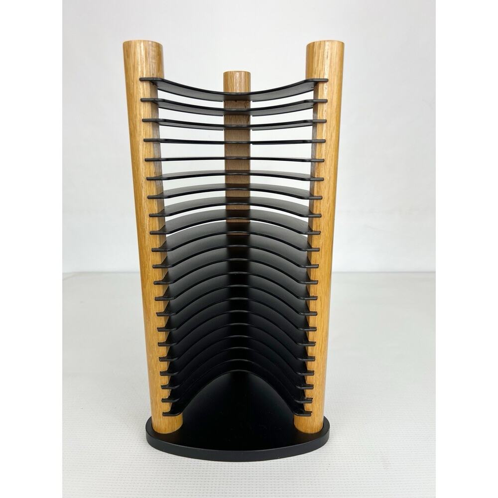 Vintage Wood And Plastic Freestanding CD Tower Holder Black Brown 90’s Holds 20